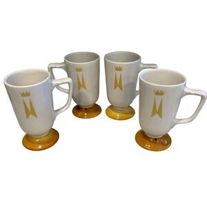 Vintage Marriott Hotel Coffee Mugs Set of 4 Pedestal Footed Gold Crown Logo